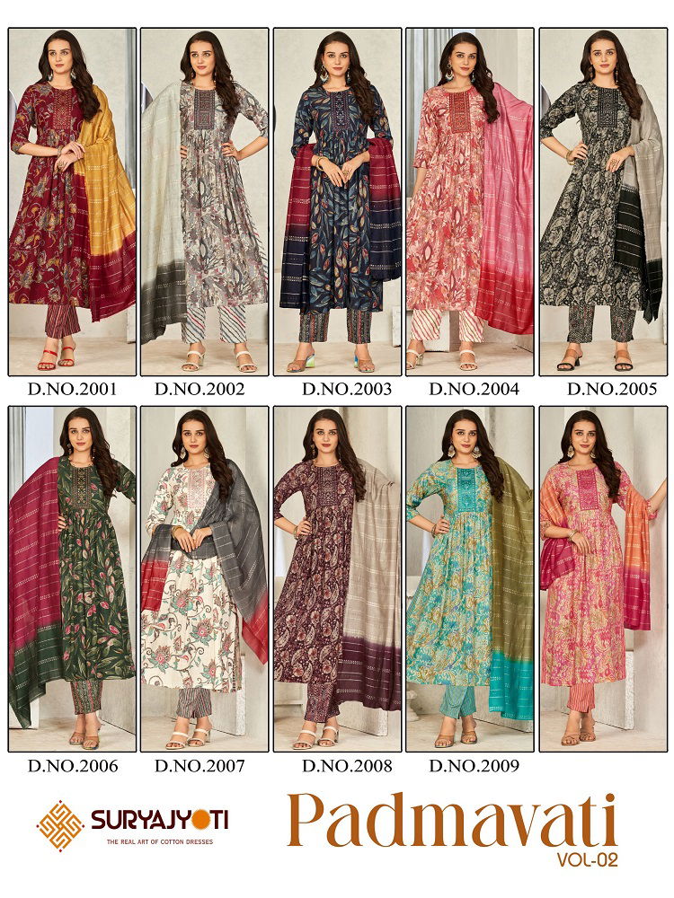 Padmavati Vol 2 By Suryajyoti Naira Cut Kurti With Pant Dupatta wholesale market in Surat
